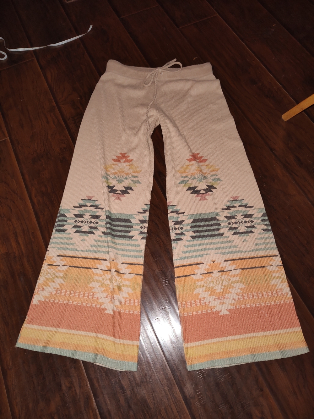 Beige Aztec Knit Flared Wide Leg Pants By Phil Love